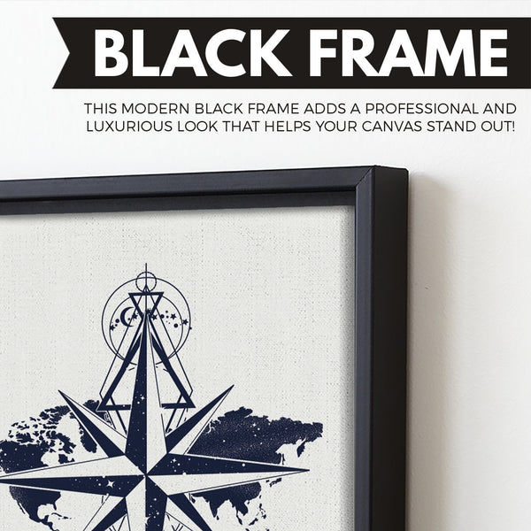 World Map Compass black frame