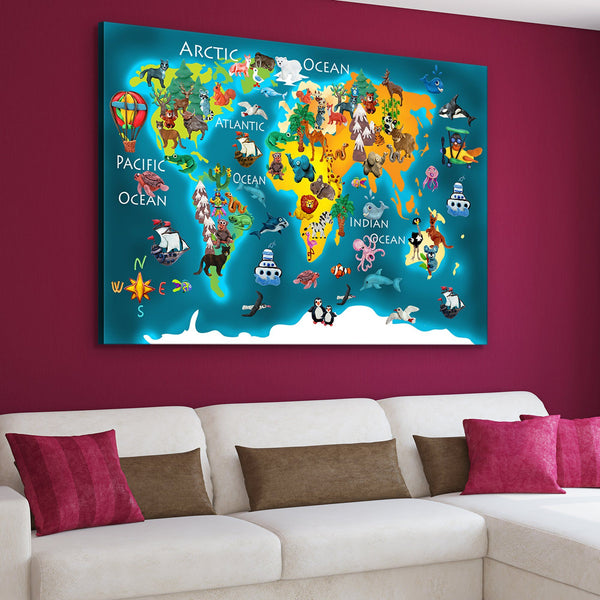 Animals Kids's World Map home art