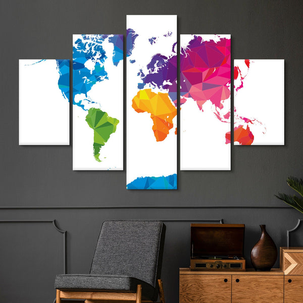 5 piece colorful world map wall art