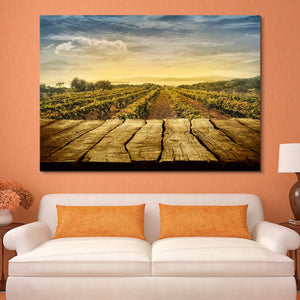 Wooden Table in a Vineyard wall art
