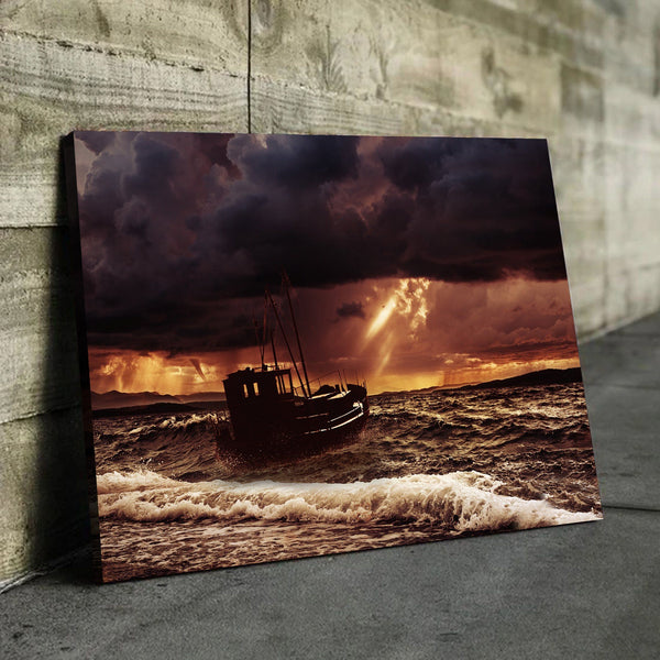 Fishing Boat In A Stormy Sea living room wall art