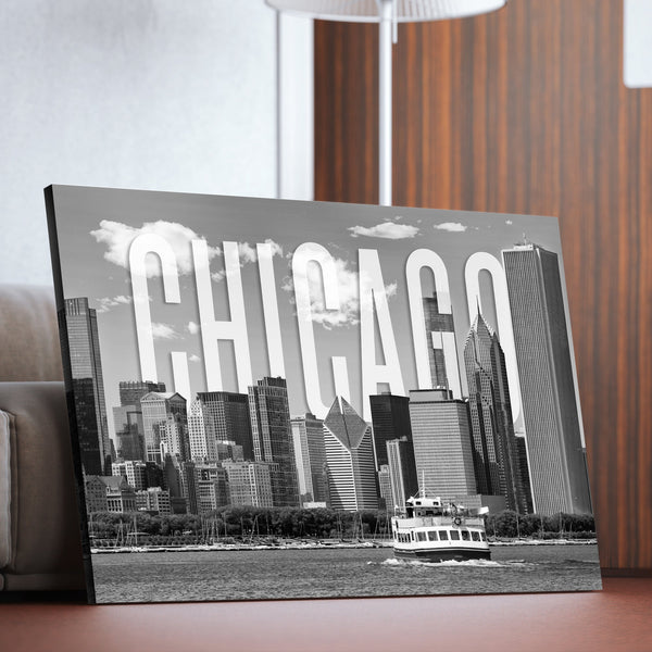 Chicago Skyline Monochrome living room wall art