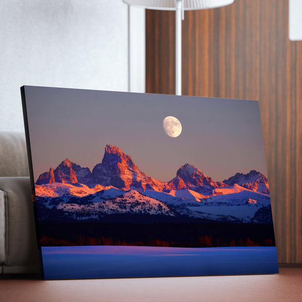 Sunset sky with rising sun over mountains wall art