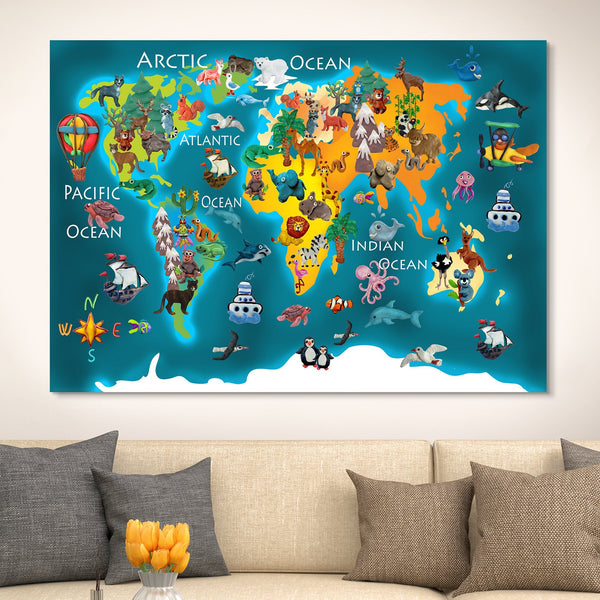 Animals of the World - Kids's Map wall art