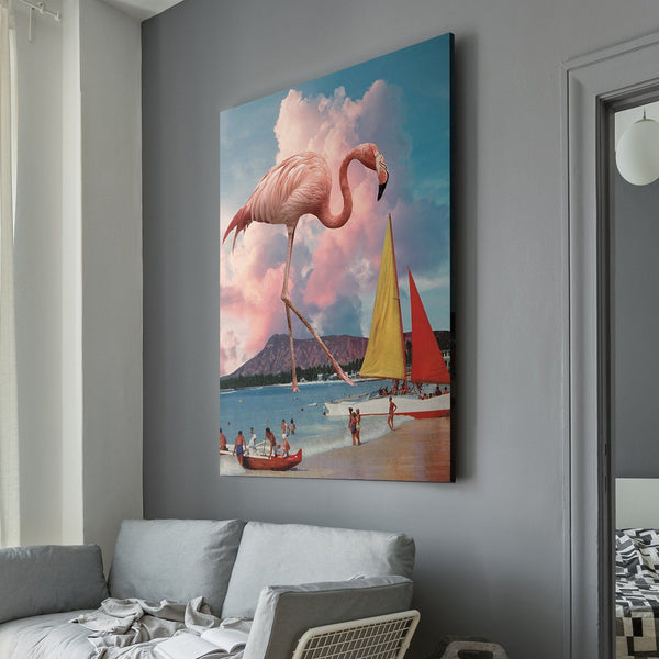 Giant Flamingo beach surrealism living room wall art