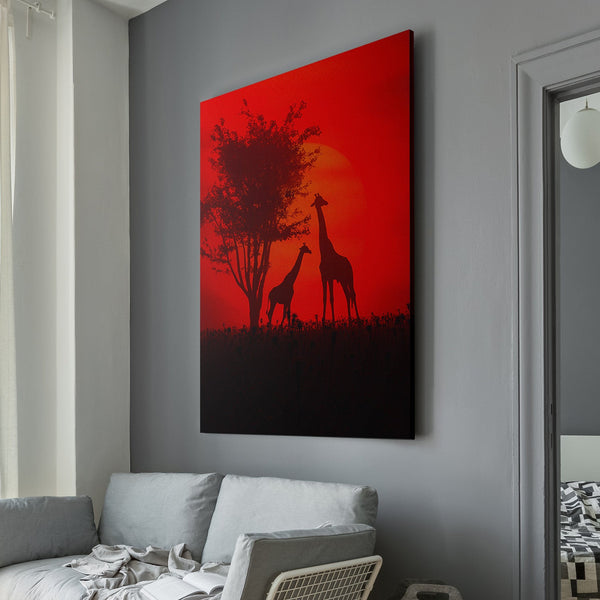 Into The Wild Giraffe Sunset Sillhouete Canvas Print living room wall art