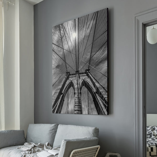 NYC Monochrome Brooklyn Bridge in Detail living room  wall art
