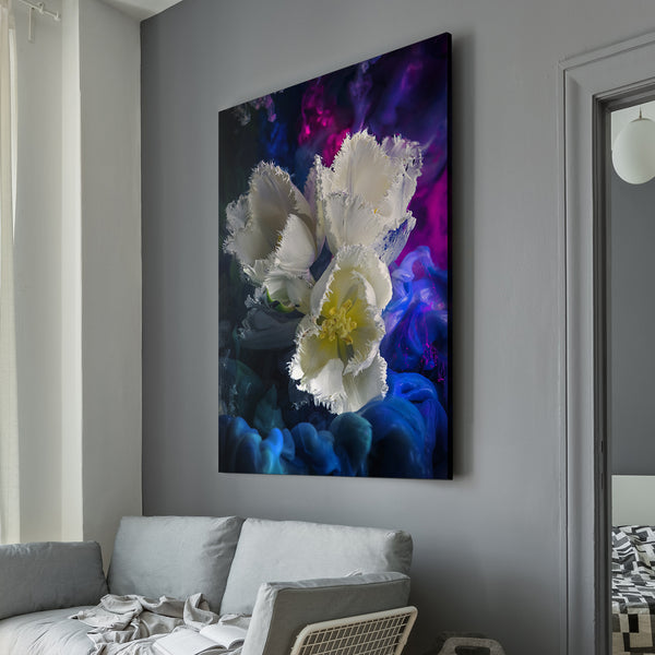 Abstract White Tulips Canvas Print Living Room wall art