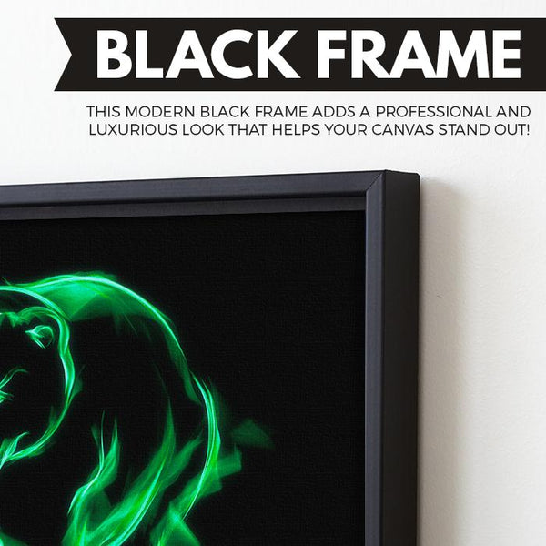 Green Flaming Bear wall art black frame