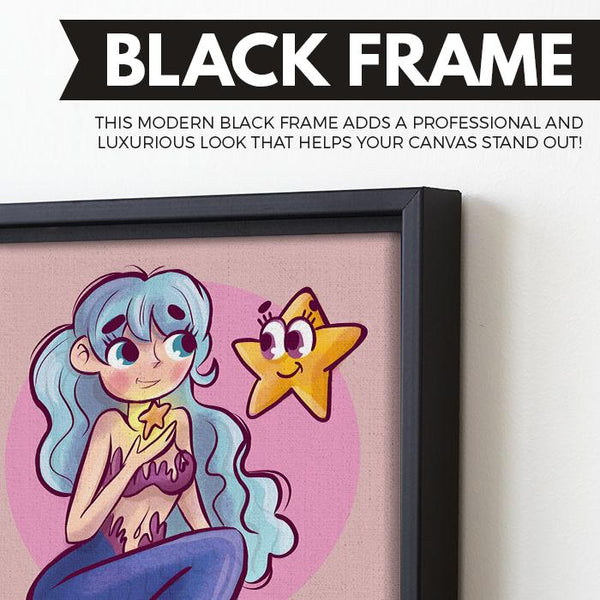 Cartoon Mermaid wall art black floating frame