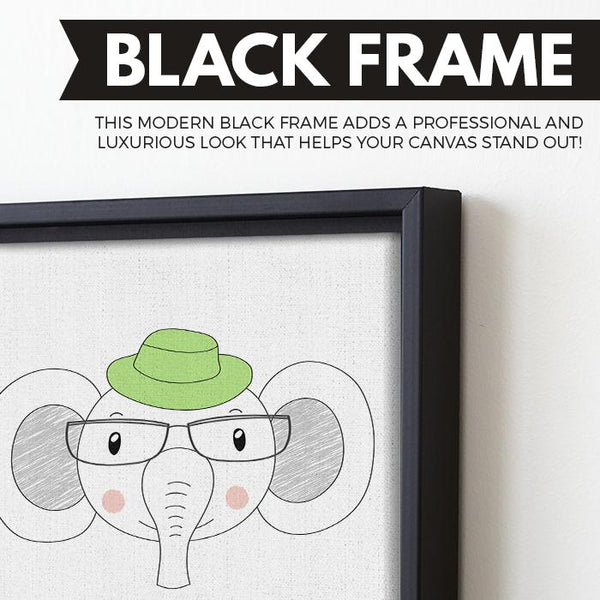 Elephant wall art black floating frame