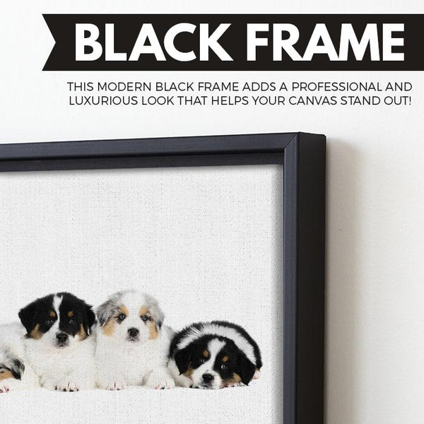 puppies art black floating frame