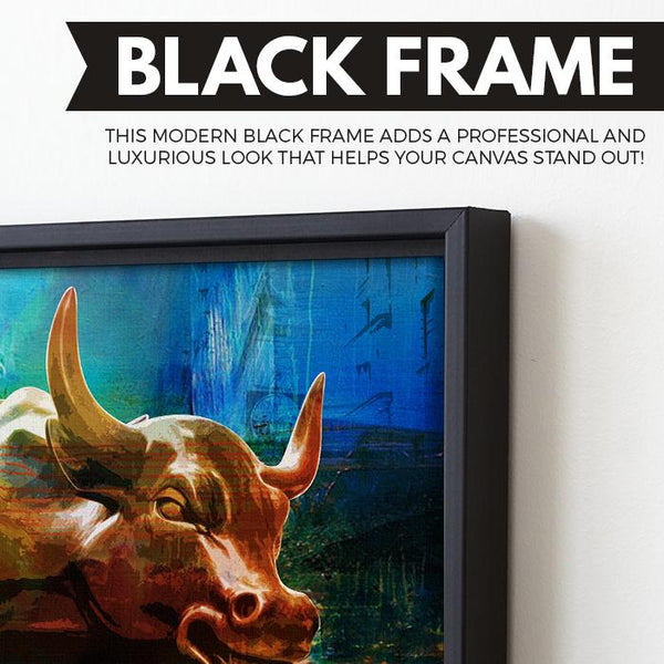 Charging Bull wall art black frame
