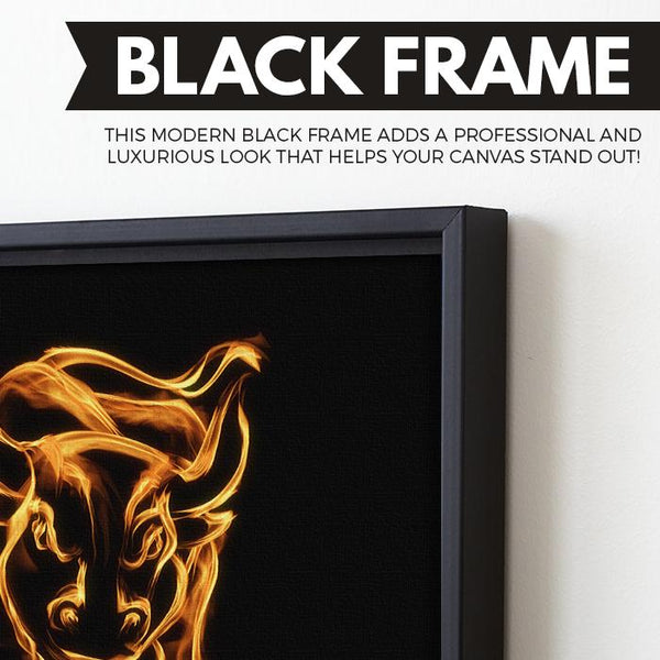 Flaming Bull wall art black frame