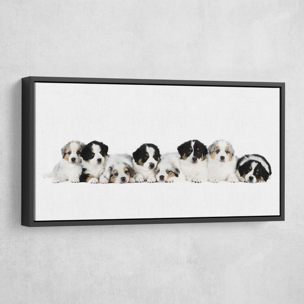 puppies wall art black frame