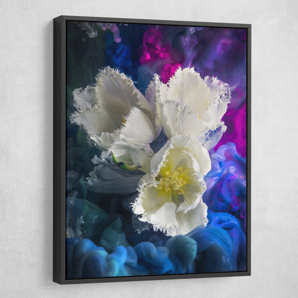 Abstract White Tulips Canvas Print wall art black frame