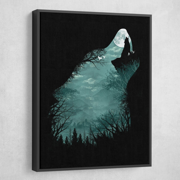 Wolf Silhouette nature wall art black frame