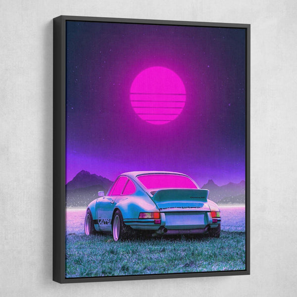 Neon Porsche Canvas Print wall art black frame