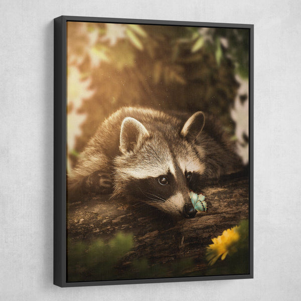 Raccoon wall art black frame