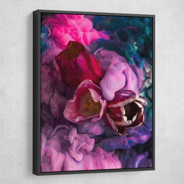 Abstract Tulips Under Water Digital Canvas Print wall art black frame