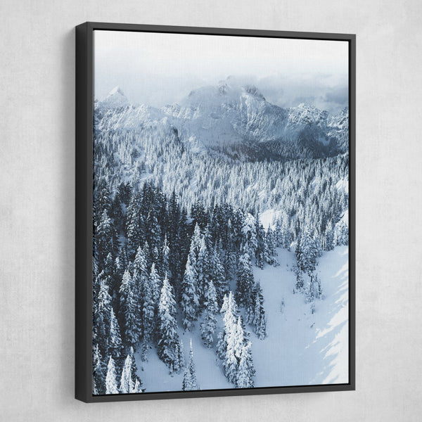 icy mountain wall art black frame