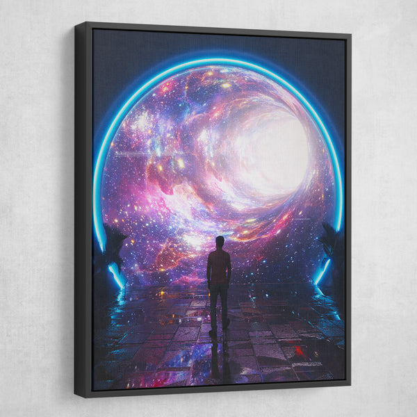 Wormhole Neon Portal to Outer Space Canvas Print wall art black frame