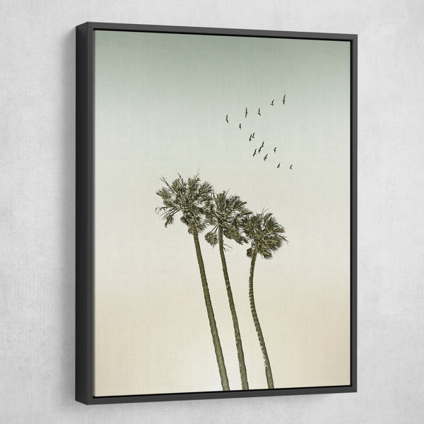 Vintage Palm Trees & Sunset wall art black frame