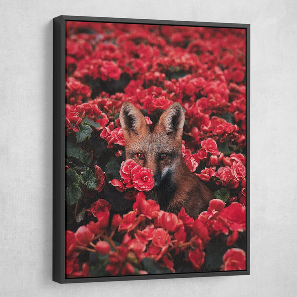 Flowers and fox wall art black frame