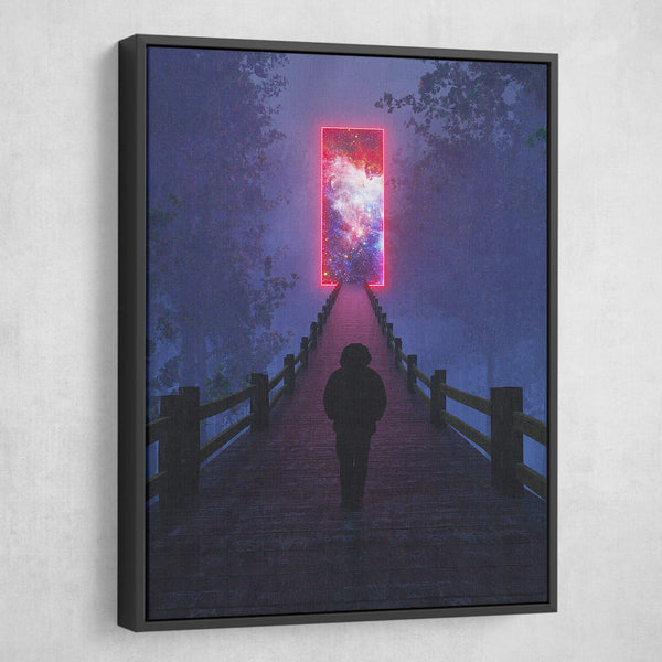 The Bridge to Universe Neon Canvas Print wall art Surrealism Black Frame