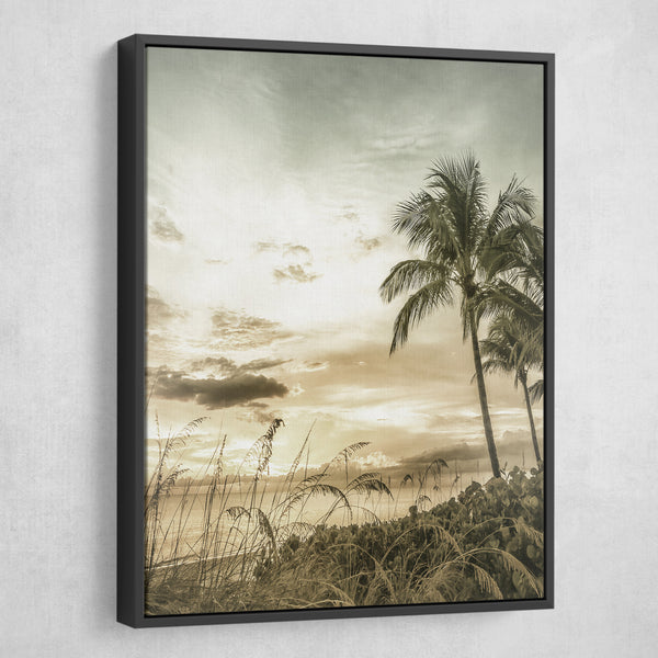 Bonita Beach Vintage Sunset  wall art black frame