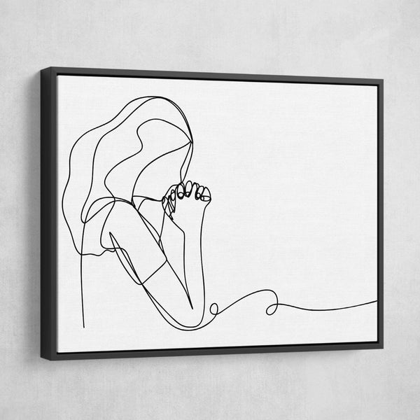 woman praying wall art black frame