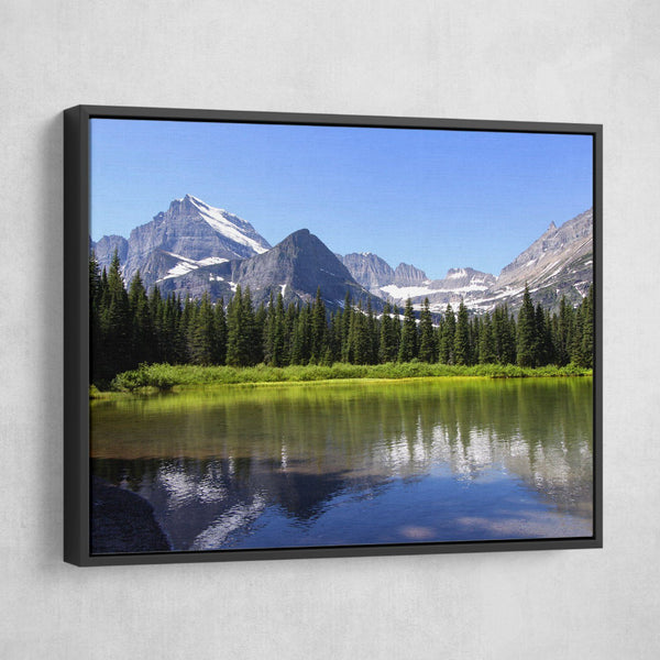 snowy mountains wall art black floating frame