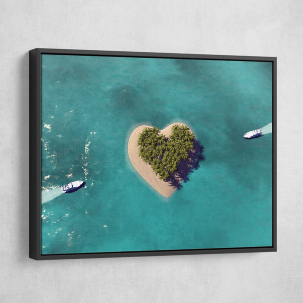 Heart Island wall art black floating frame