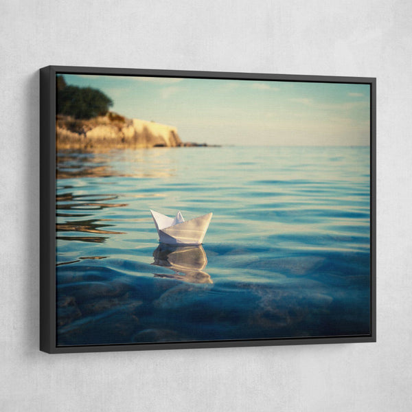 Origami Paper Boat wall art black floating frame