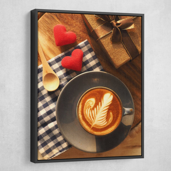 Hearts and Coffee wall art black floating frame