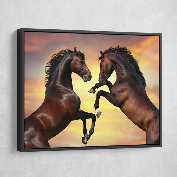 Head to Head Stallions wall art floating frame