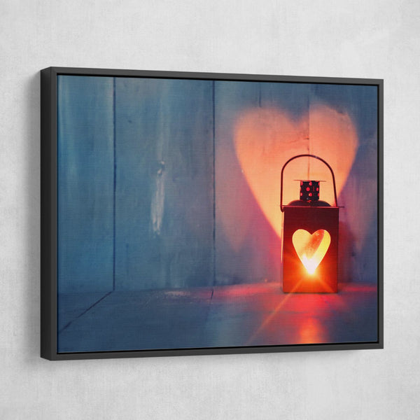 heart lamp wall art black frame