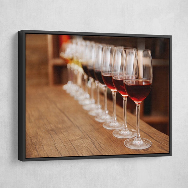 lined up wine glasses wall art