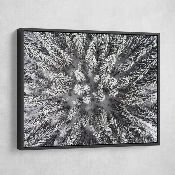 Snowy Pine Tops wall art black frame