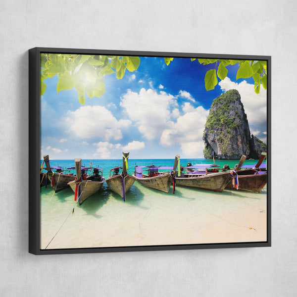 Long Tail Boats wall art black floating frame