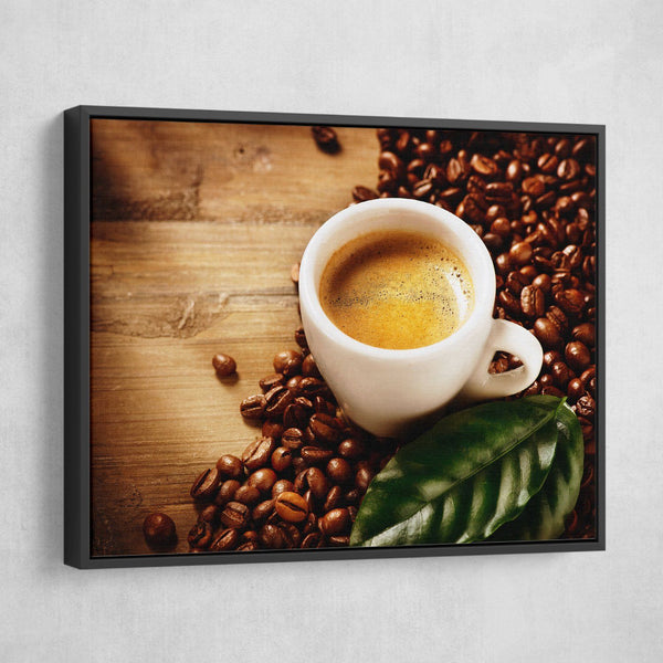 Cup of Coffee Espresso wall art black floating frame
