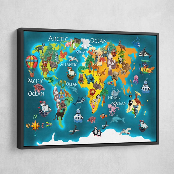 Animals Kids's World Map bedroom art
