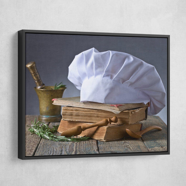 recipe book and Chef's Hat wall art black frame