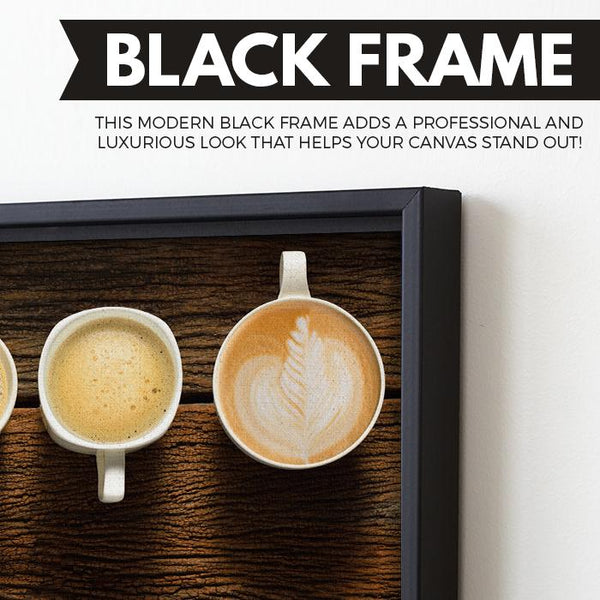 Kinds of coffee wall art black floating frame