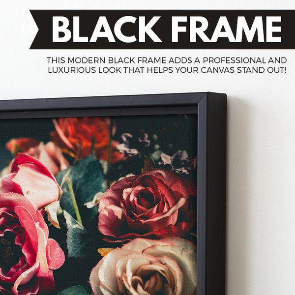 Retro Floral art black floating frame