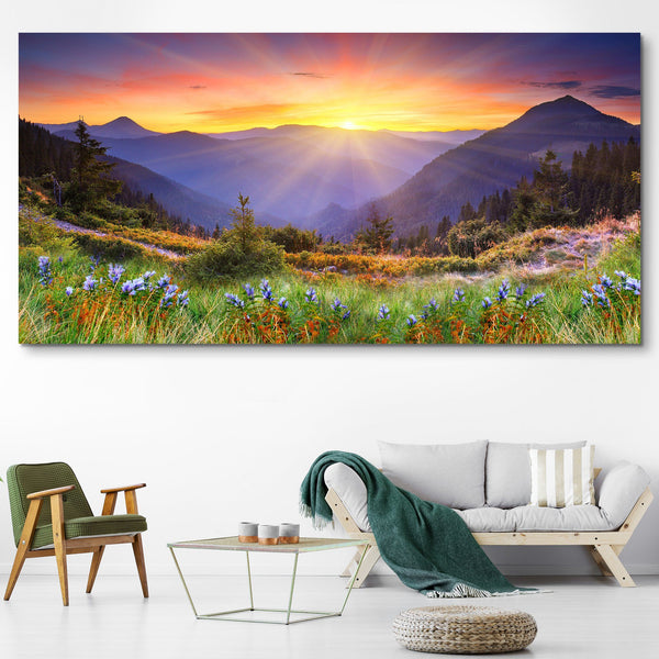 Landscape of a mountain range at sunset wall art