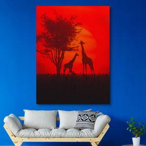 Into The Wild Giraffe Sunset Sillhouete Canvas Print wall art