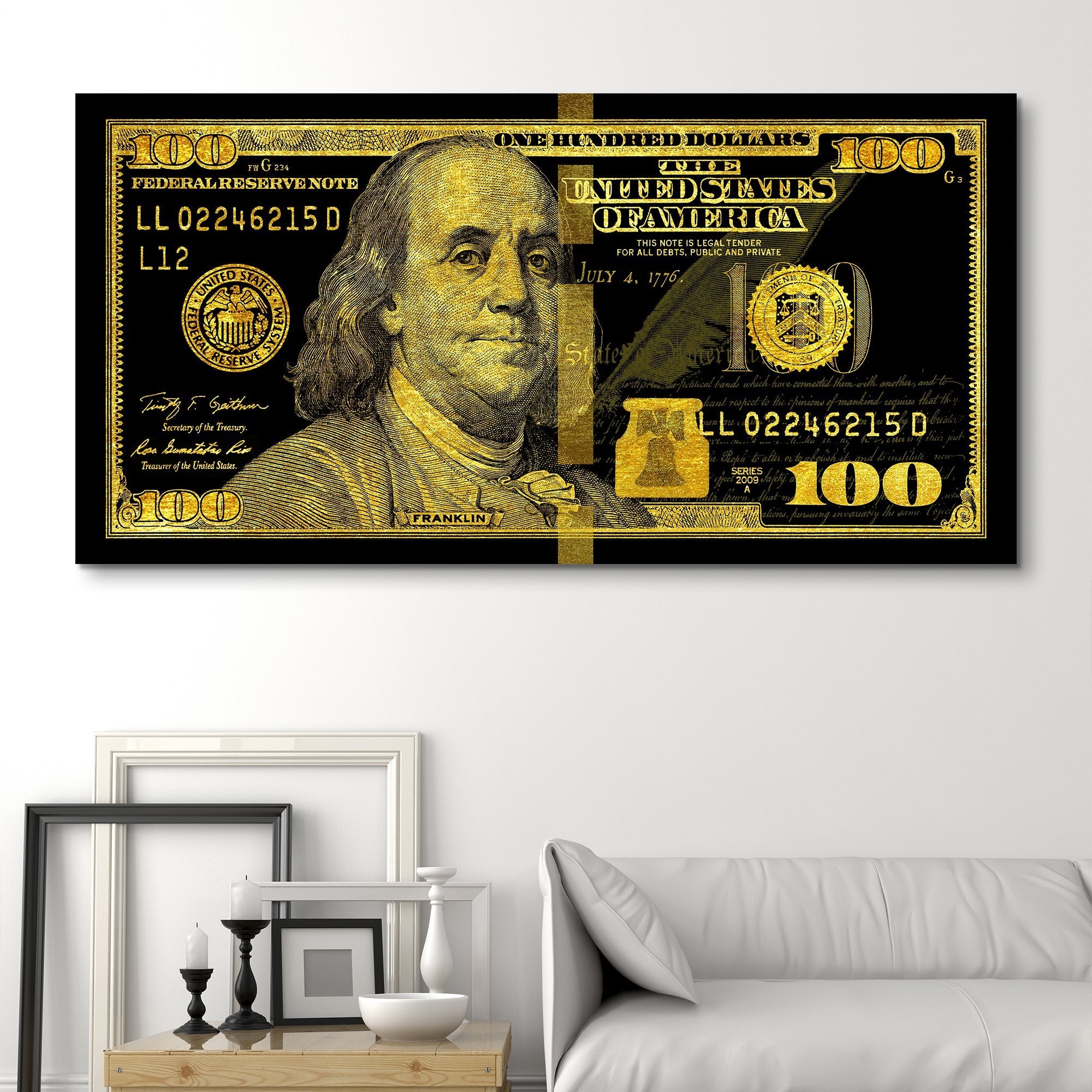 LV 100 Dollar Bill Luxury 100 Dollar Bill Wall Art LV Canvas