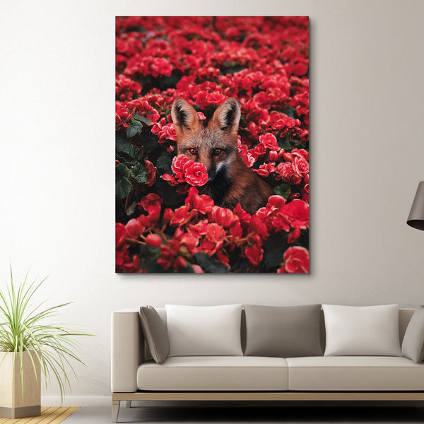 Red flowers Red fox wall art