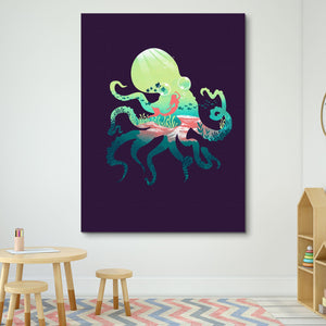 Octopus mermaid underwater wall art